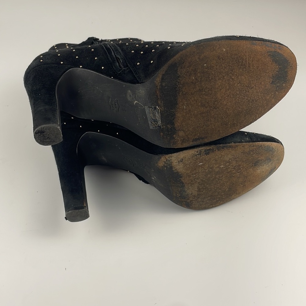 Joie | Hachrio Studded Suede Leather 4.25" Heel Ankle Bootie Black Size 39 - Picture 11 of 14